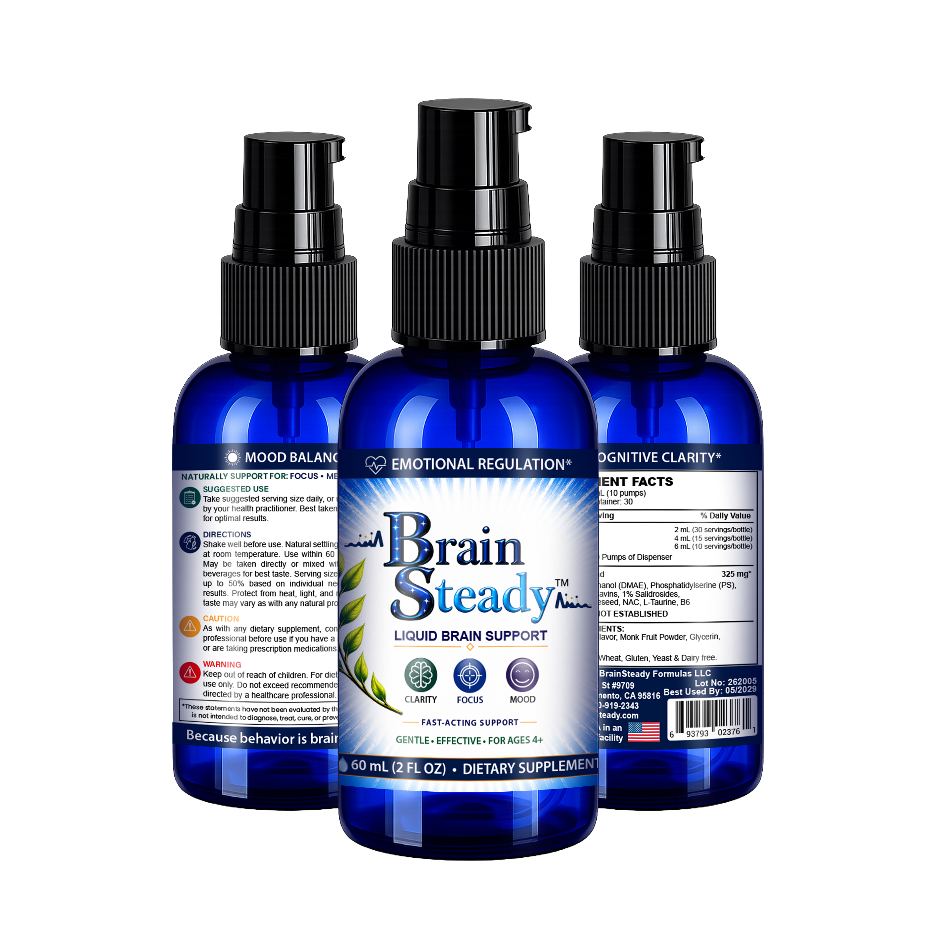BrainSteady Liquid Brain Support 3 Bottles