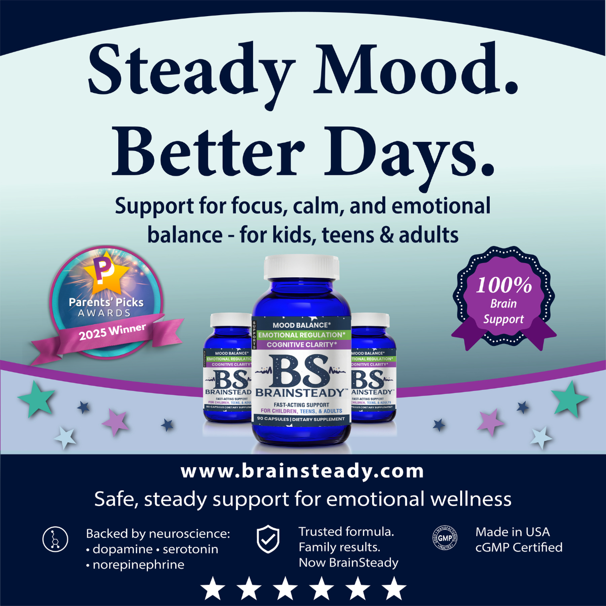 BrainSteady Steady Mood Better Days brain support